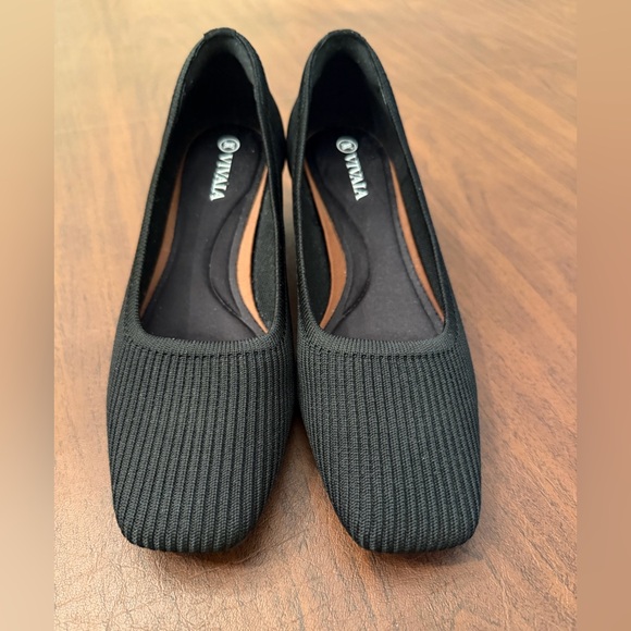 Vivaia Shoes - Vivaia Square-Toe Margot Chunky Heels Black Knit Pumps EU38(7-7.5)